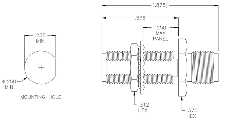 3209A-1 SMA Straight Female to Female Bulkhead Adapter Made in the USA (Gold)