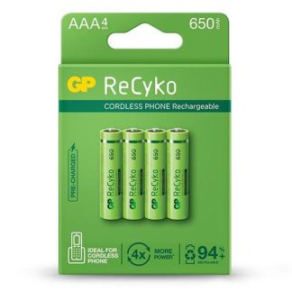 GP ReCyko battery 650mAh AAA (Ideal for Cordless Phone, 4 battery pack)